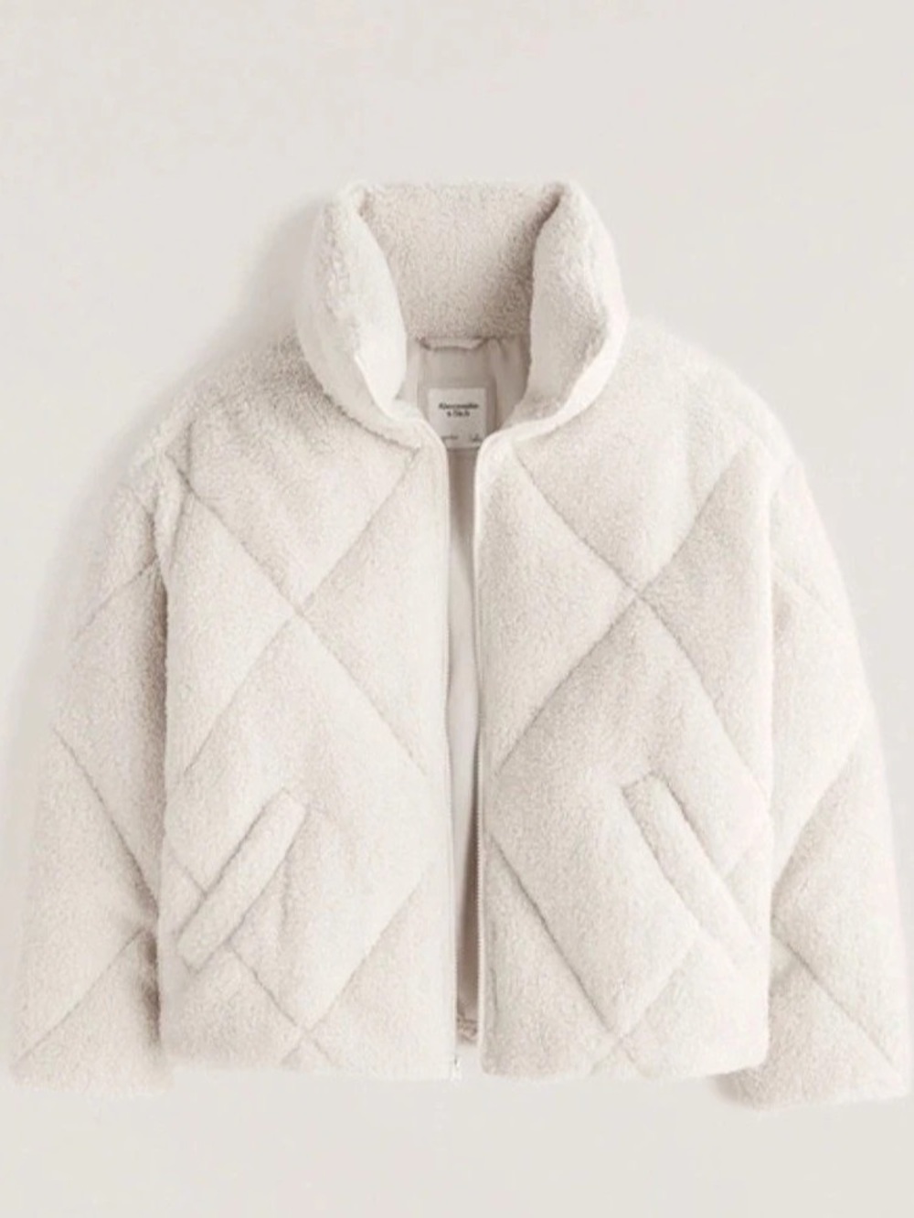 Abercrombie & Fitch Oversized Sherpa Quilted Puffer Geometric Teddy Jacket in